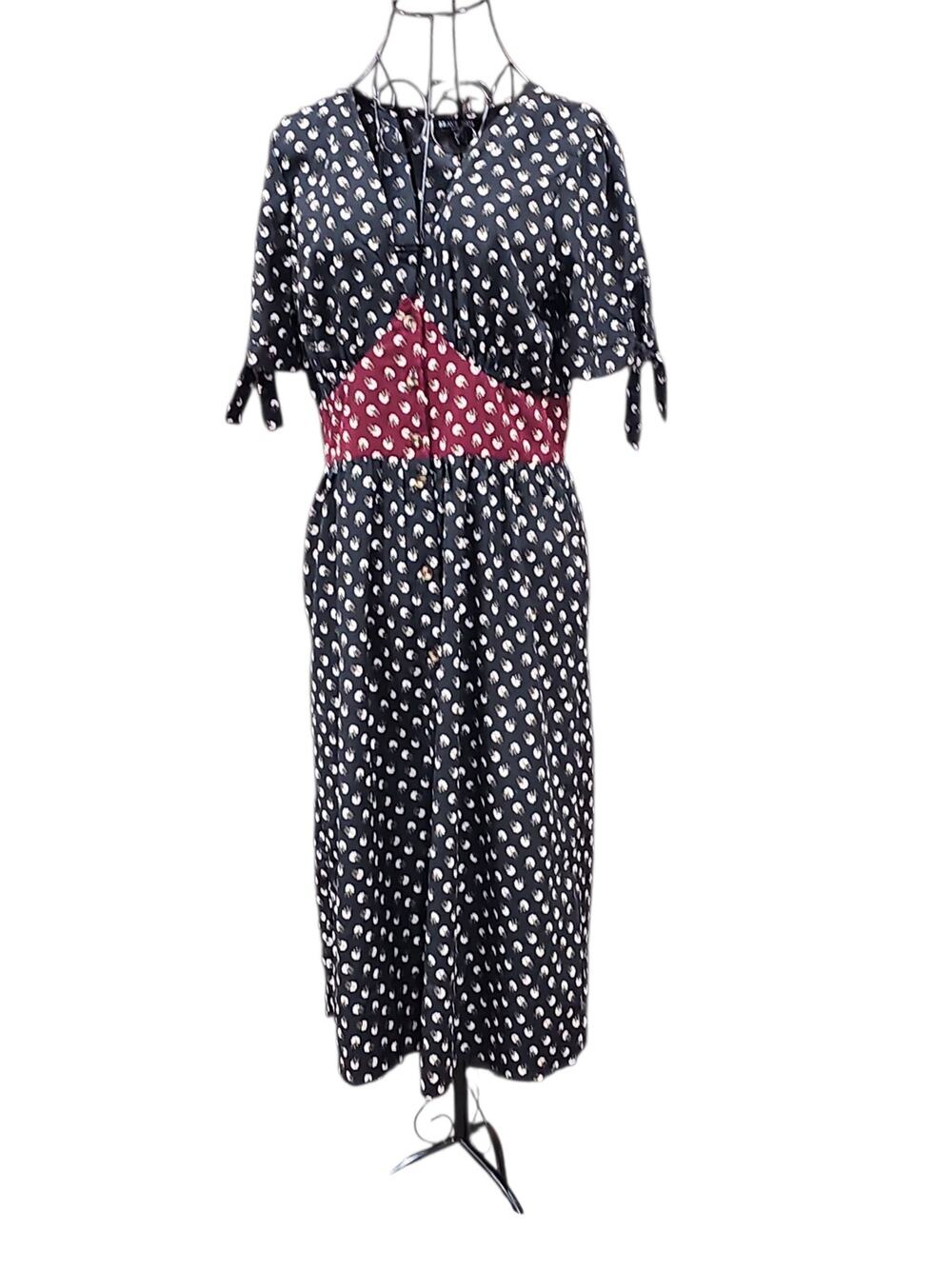 Brave Soul Cottage Core  Black /White /Red Size M Midi Dress